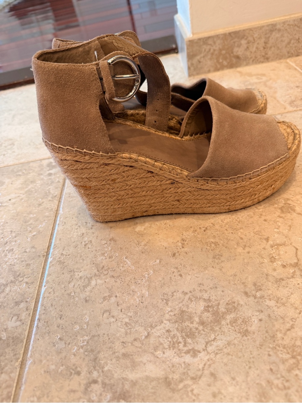 Marc Fisher Tan Beige Espadrille Wedge Sandals